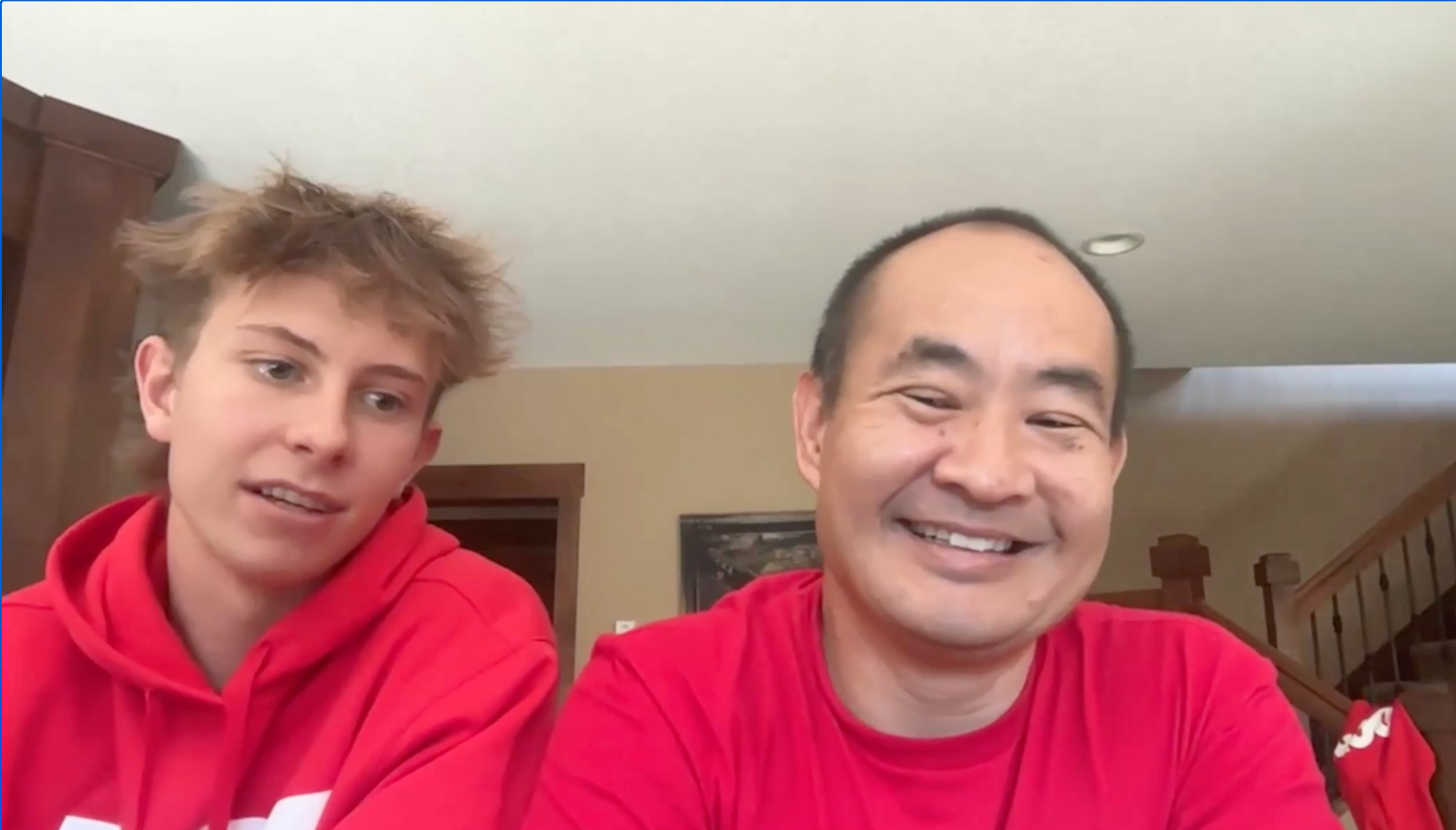 Jack Wendt and Dennis Yu smiling during a teaching session