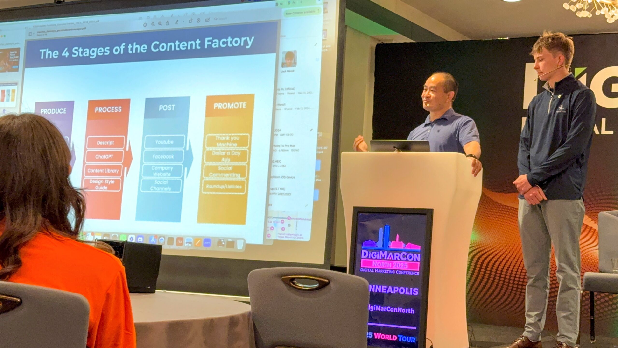 Jack Wendt and Dennis Yu on stage at DigiMarCon North 2023 in Minneapolis