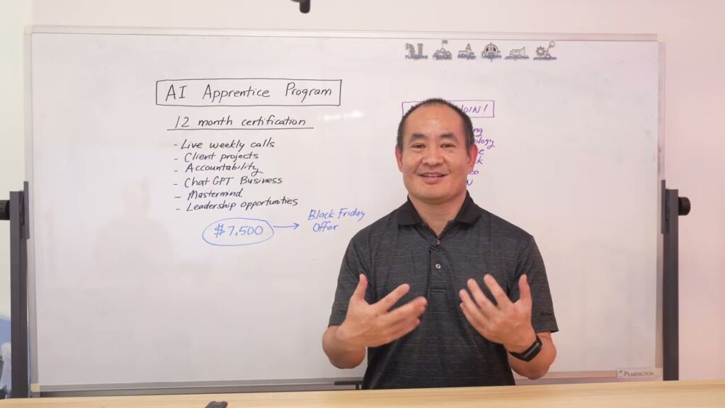 Dennis Yu explaining the AI Apprentice Program with Jack Wendt coaching